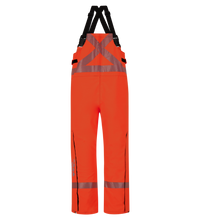 The Lac-Mac High-Visibility Chemical Splash Protective Overall (706D-AA) features reflective tape and adjustable black straps, designed for non-flammable liquid chemical hazards with Canadian markings, all showcased on a pristine white background.