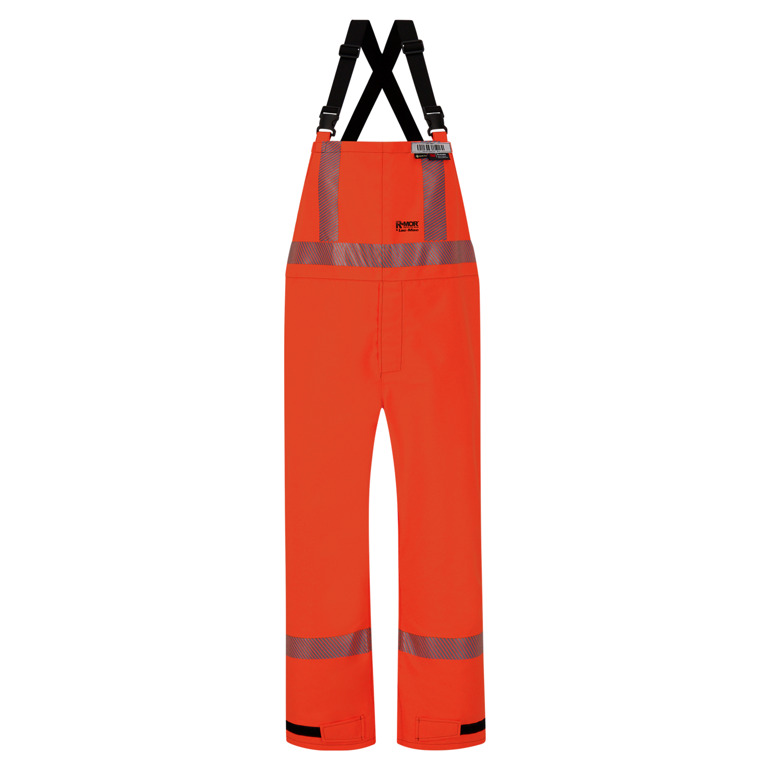 Bright NFPA 1990 Certified High-Visibility Chemical Splash Protective Overall, for non-flammable liquid chemical hazards, Canadian Markings, Regular, 706D-AA by Lac-Mac, Limited in high-visibility orange with reflective strips and texturized GORE-TEX for liquid chemical splash protection, hung on a hanger against a white background.