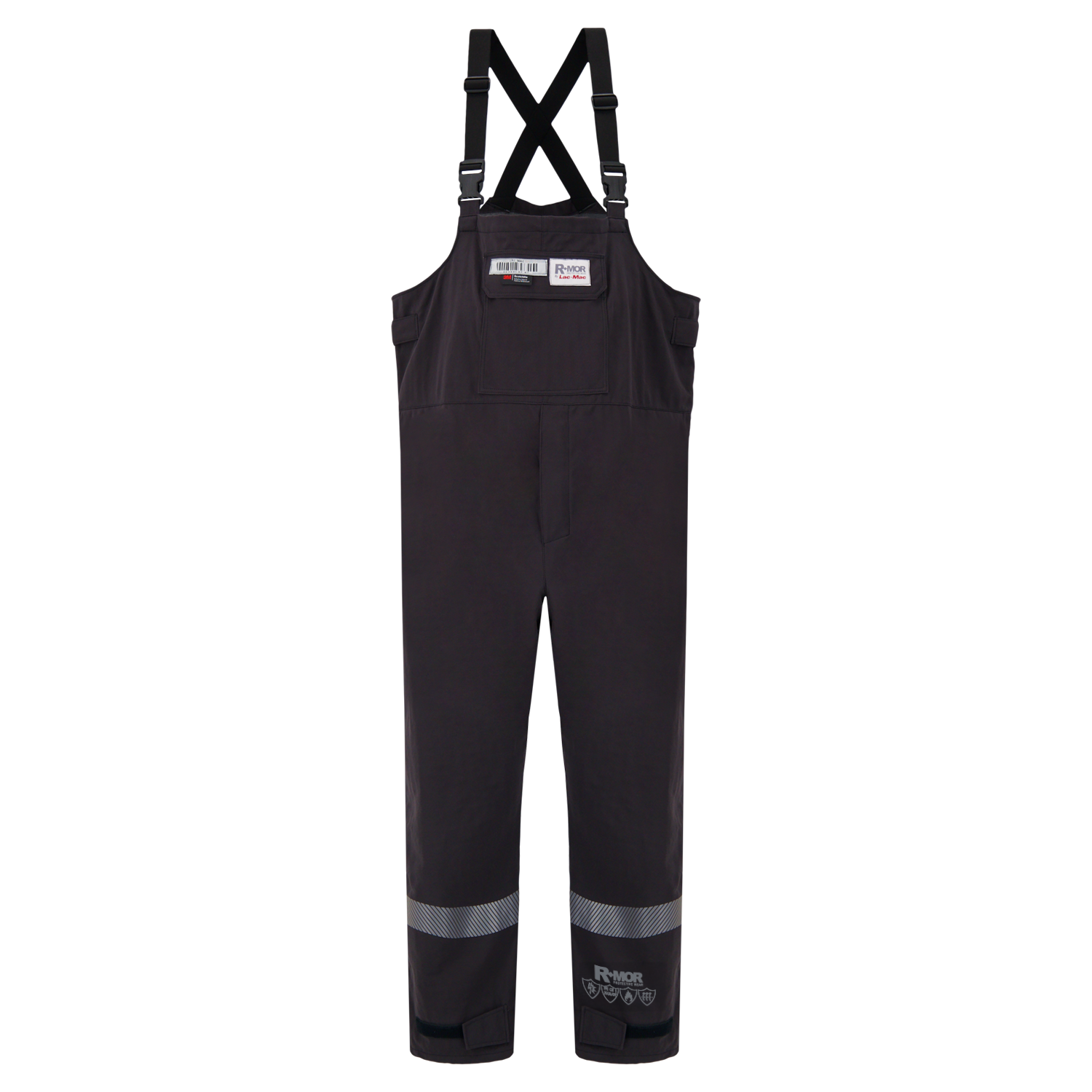 The Lac-Mac Switch Suit Overall, 75 Cal. ARC Rated (706KA), features adjustable shoulder straps, chest pocket, and reflective bands on the lower legs for FR arc-flash protection, shown on a plain white background.