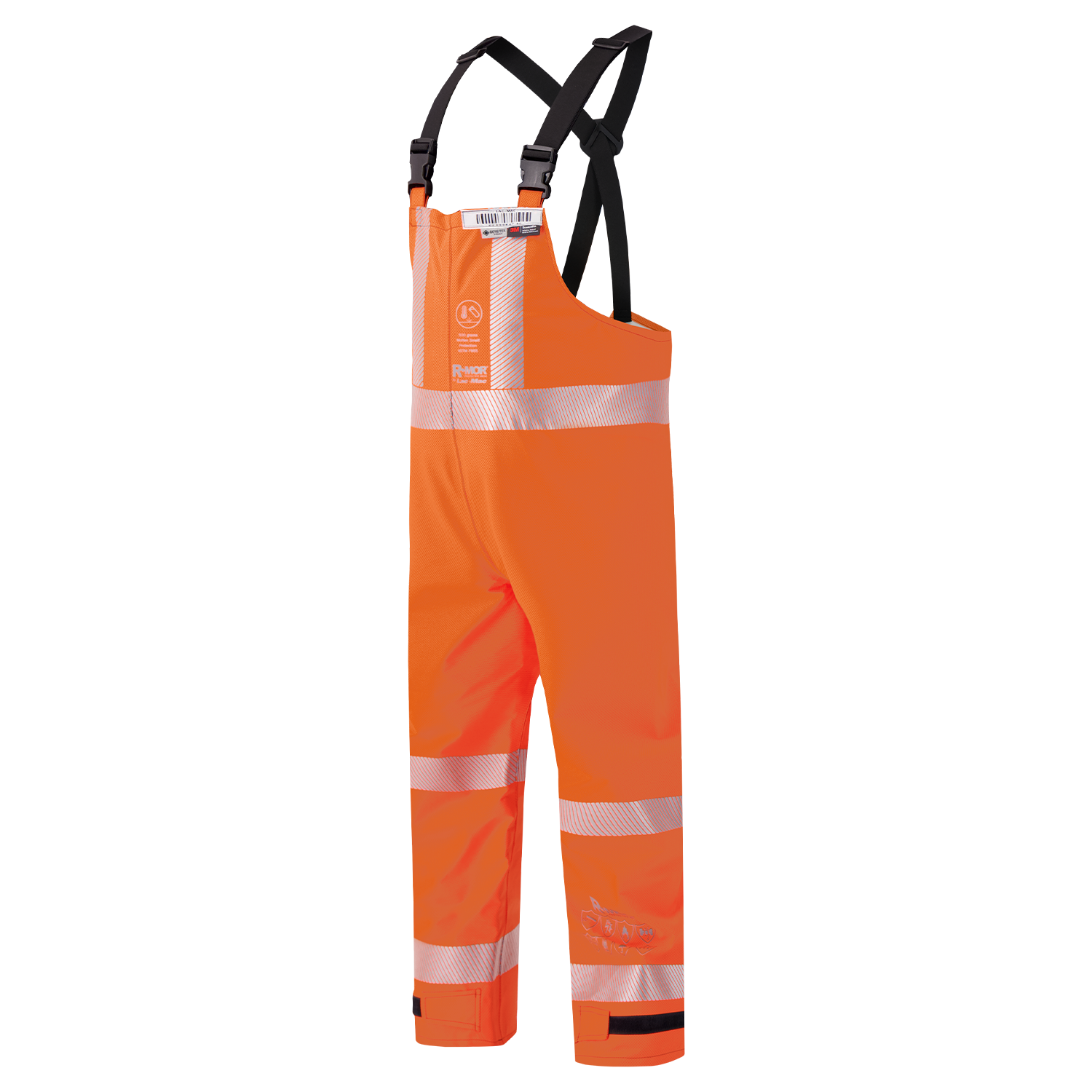 Lac-Mac Multi-Haz Protective Overall 706ZABH: Designed for flammable liquid chemical hazards, this high-visibility orange overall features reflective stripes, adjustable black straps, and reinforced knees for safety work environments.