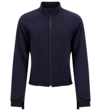 The Lac-Mac, Limited Women's Fleece Jacket Liner 707FWAT features a plain, long-sleeve dark navy design with elastic hem, high collar, and ribbed cuffs—ideal for women's protective wear. Displayed on a white background.