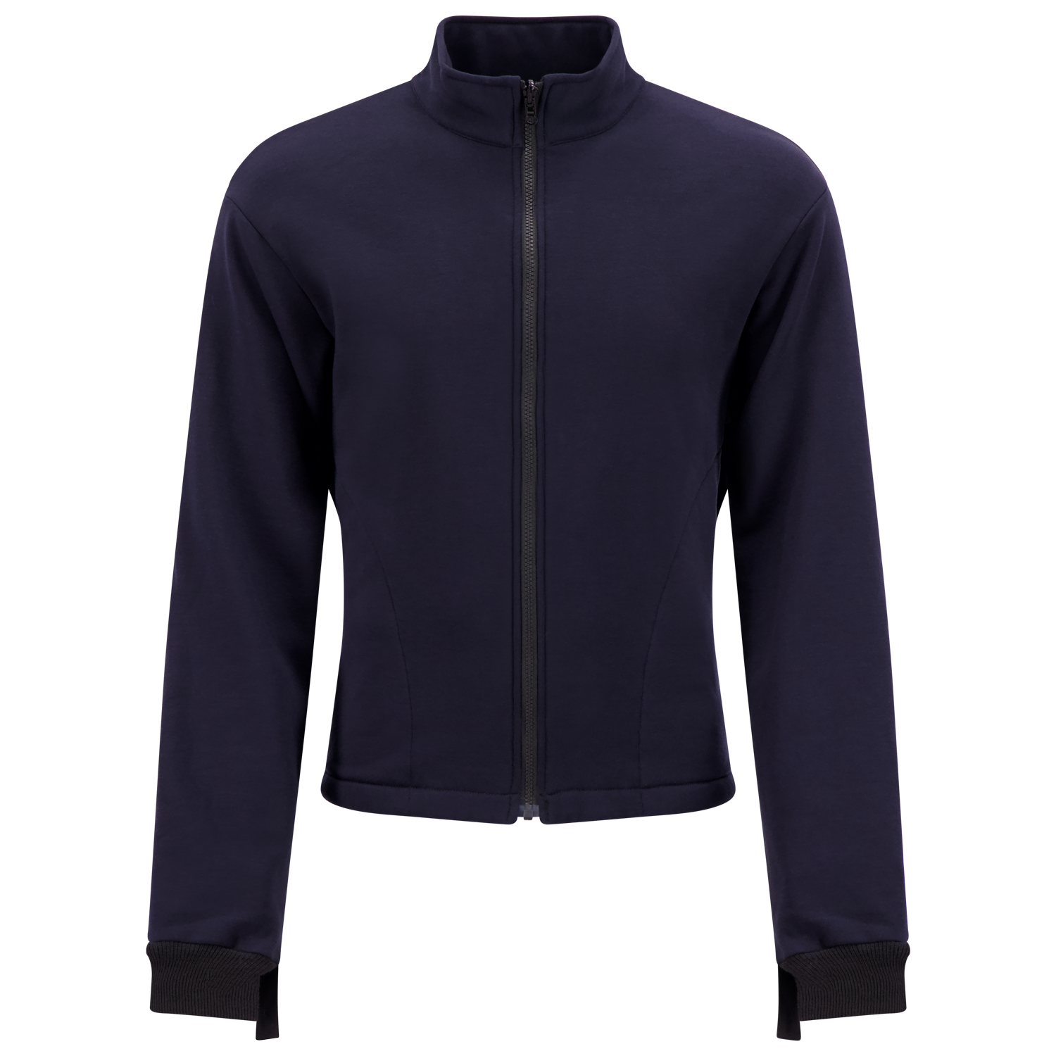 A navy blue, long-sleeved Lac-Mac, Limited Fleece Jacket Liner, Women's Regular, 707FWAL crafted from POLARTEC® WIND PRO® FABRIC with a front zipper, displayed on a white mannequin torso.