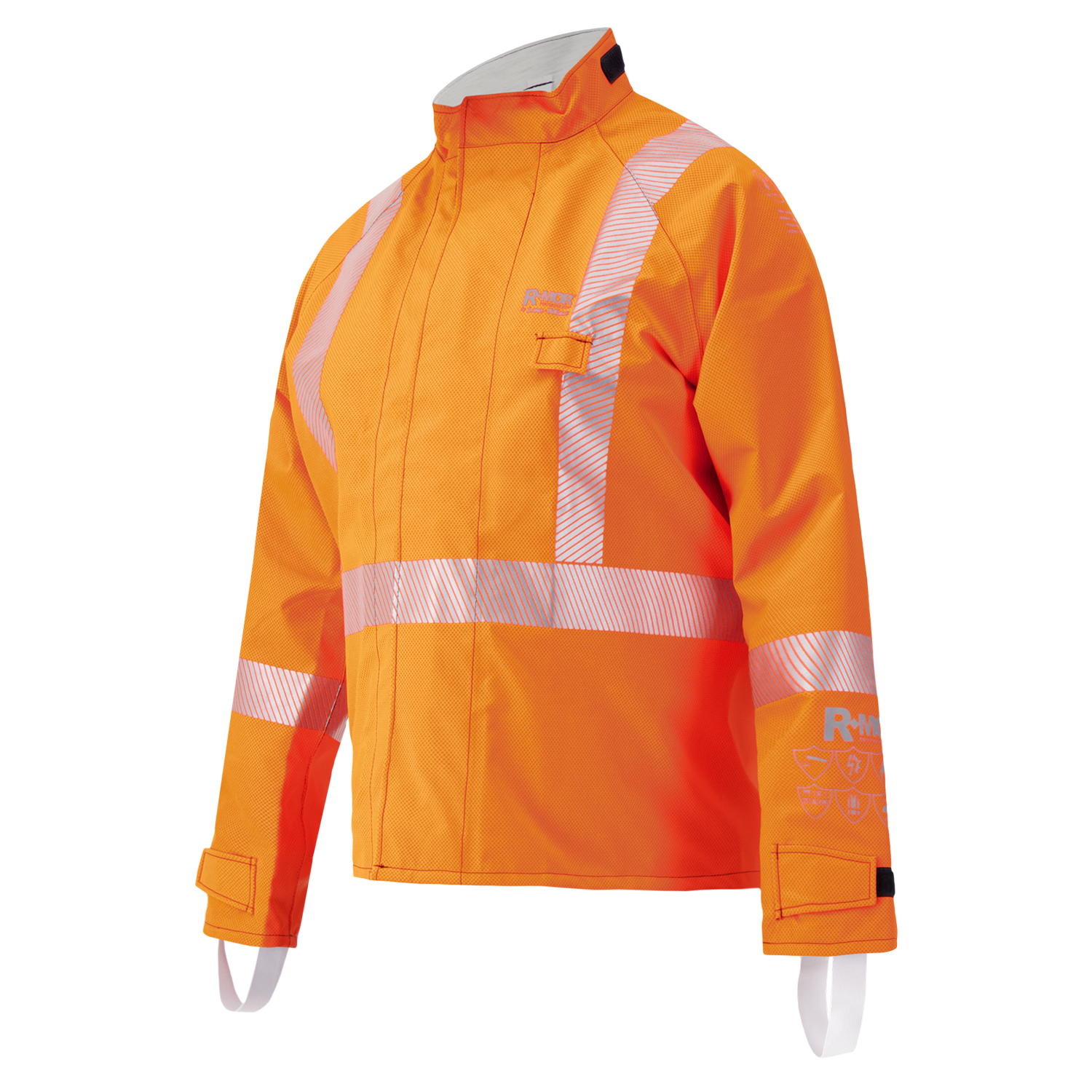 The Lac-Mac Multi-Haz Protective Jacket, 707ZABB, features double sleeves, reflective strips, front pocket, adjustable cuffs, and GORE-TEX PYRAD tech for flammable liquid chemical hazards. Displayed on a plain background.