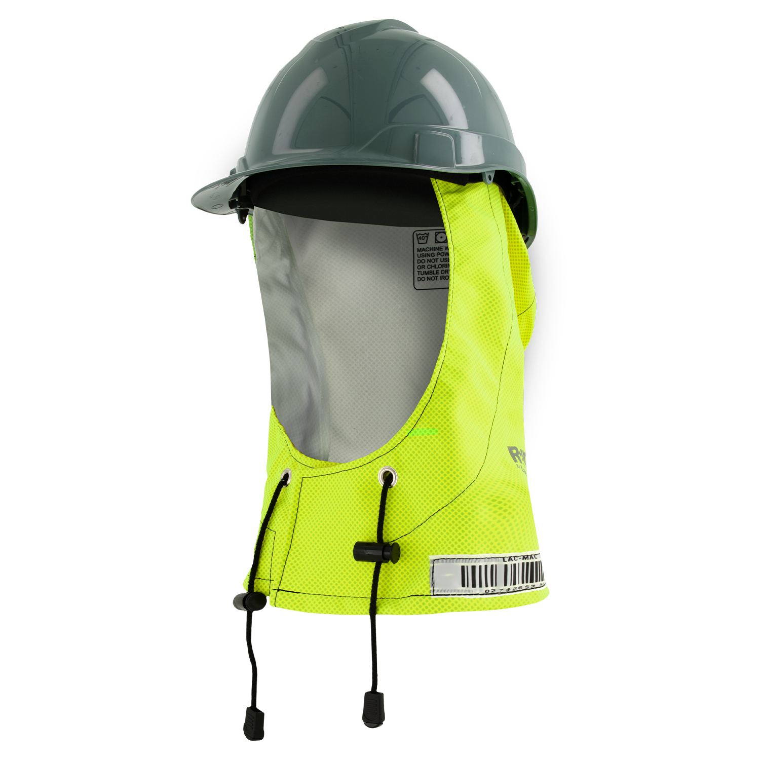 The Lac-Mac Multi-Haz Protective Hood 708ZXC offers protection against flammable liquid chemical hazards, featuring high-visibility yellow, adjustable drawstrings, and enhanced outdoor safety.