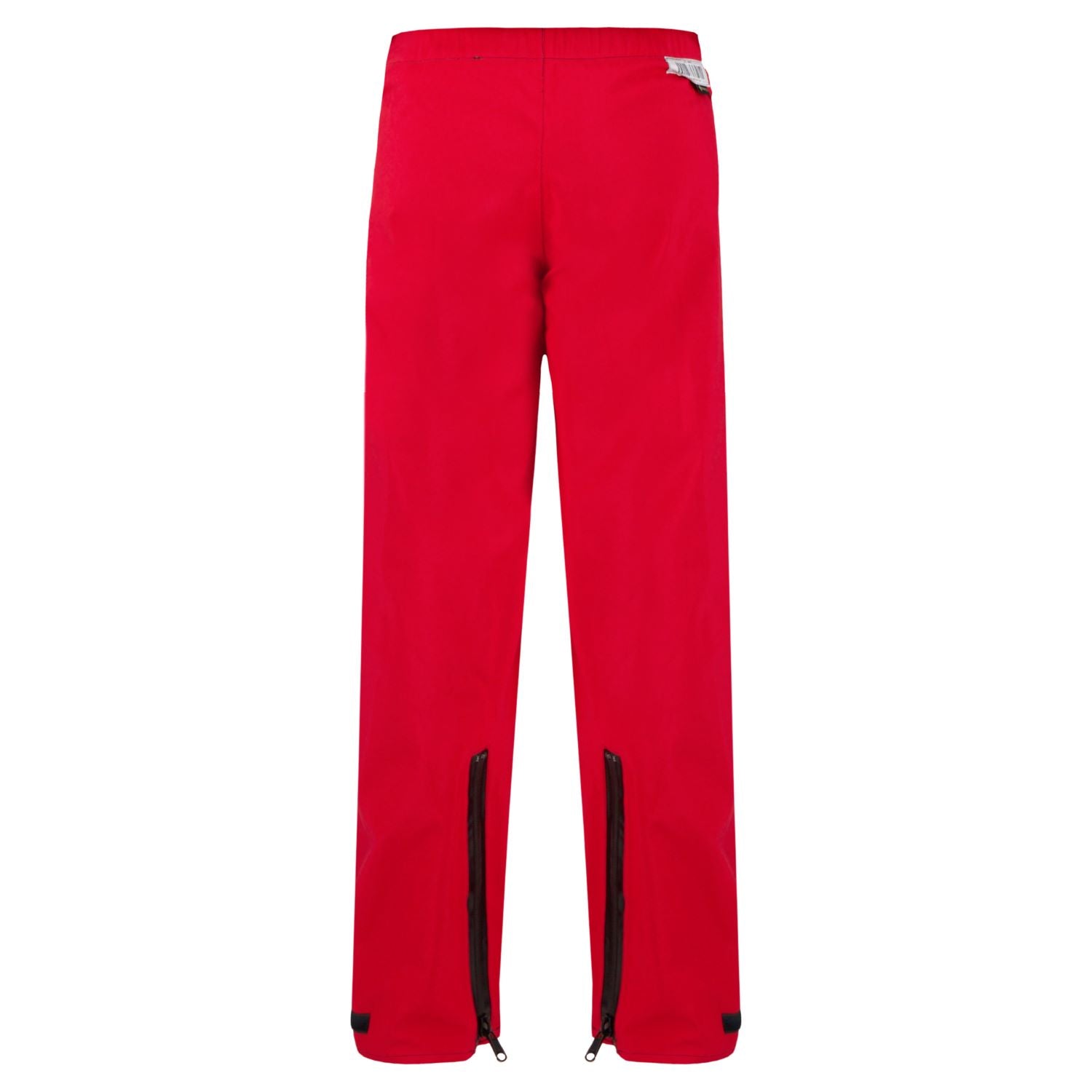 Red **Chemical Splash Protective Pant, for Non-Flammable Liquid Chemical Hazards, 710A** viewed from the back, featuring zippers at the bottom backs of both legs, made with GORE-TEX Chemical Splash Fabric for added protection by **Lac-Mac, Limited**.