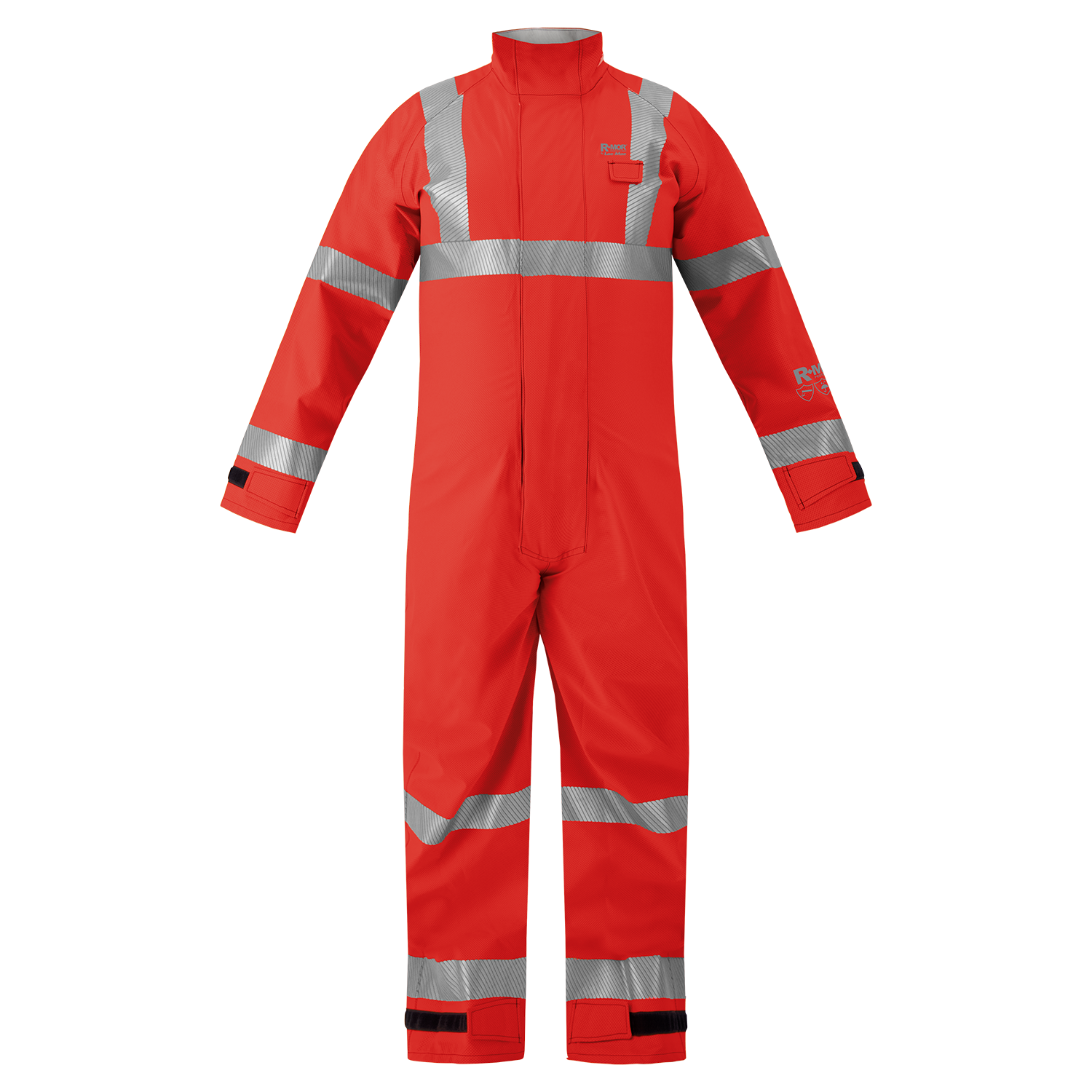 Lac-Mac Chemical Splash Protective Coverall 763A-BH, made from GORE-TEX® fabric, protects against non-flammable liquid chemicals and features reflective silver stripes for high visibility in industrial environments.