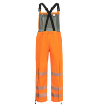 Lac-Mac Women's SAFE-T™ 706FEW High-Visibility FR/ARC Rated Overall in orange, with black adjustable straps and reflective leg bands, PPE Category 3, displayed against a white background.