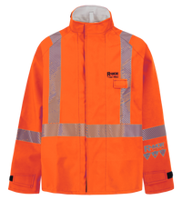 Lac-Mac High-Visibility Chemical Splash Protective Jacket 707A-BJ features Canadian reflective markings, long sleeves, and black logo text; protects against non-flammable liquid chemical hazards.