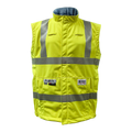 The Lac-Mac, Limited High-Vis Yellow Vest 707JV, crafted with PYRAD® WINDSTOPPER®, features reflective gray stripes and multiple pockets. ANSI/ISEA 107 compliant, it ensures reliable protection in any work environment.