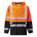 The Lac-Mac Colour Block High-Vis Orange/Black Women's Jacket (707JXWAA) features PYRAD® WINDSTOPPER® by GORE-TEX Labs, reflective stripes, a hood, and front zipper; shown on a plain white background.