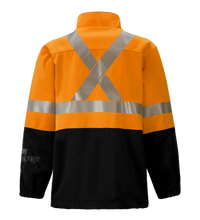 The Lac-Mac Colour Block High-Vis Orange/Black Jacket 707JX-AH features reflective X stripes, elastic cuffs, and PYRAD® WINDSTOPPER® by GORE-TEX Labs technology for enhanced protection.