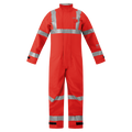 Lac-Mac Chemical Splash Protective Coverall 763A-BH, made from GORE-TEX® fabric, protects against non-flammable liquid chemicals and features reflective silver stripes for high visibility in industrial environments.