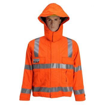 Jacket, Fall Protection Back Access, Detachable Hood, U.S. Reflective Markings (Silver), High-Visibility Orange