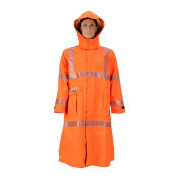 Duster Coat, Detachable Hood, Segmented U.S. Reflective Markings (Silver), High-Visibility Orange