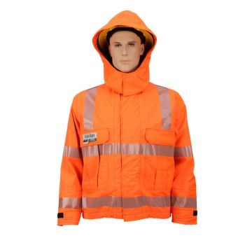 Jacket, Detachable Hood, Fall Protection Back Access, Segmented U.S. Reflective Markings (Silver), High-Visibility Orange